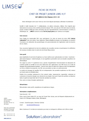 Fiche de poste - Chef de Projet Junior - 2015-04