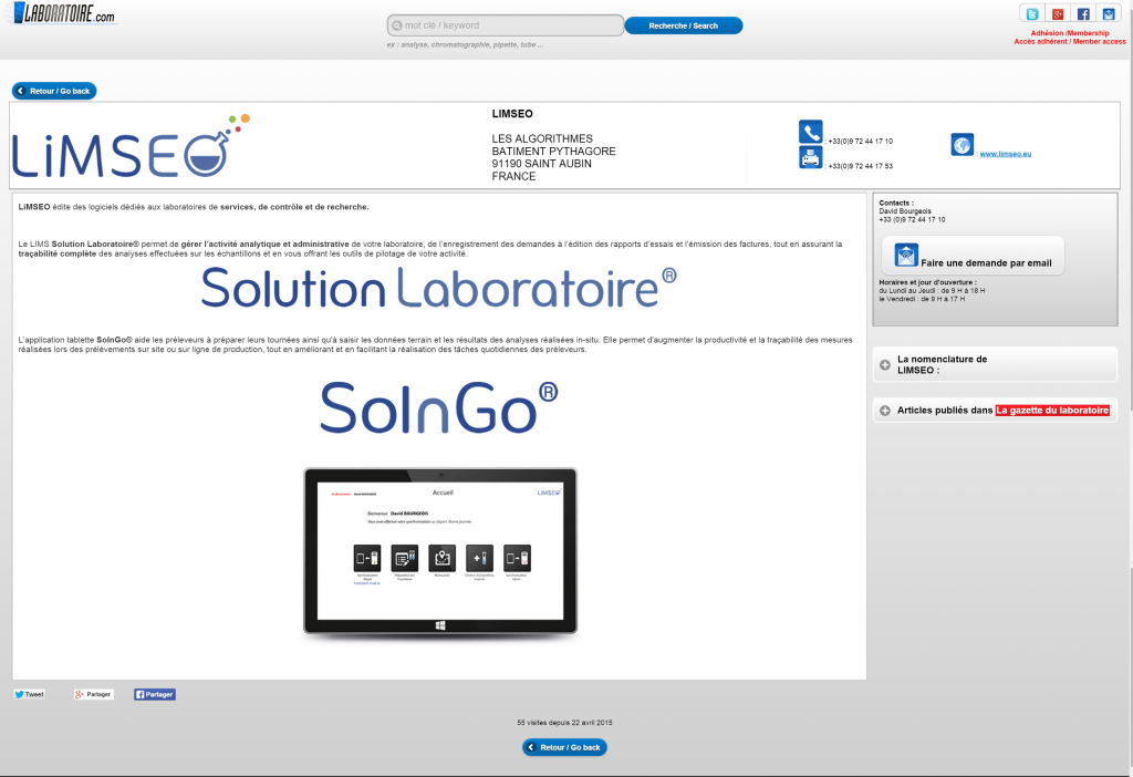 Page LiMSEO sur laboratoire-com