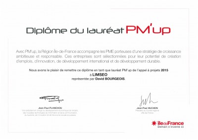 Diplôme Lauréat PM'Up 2015 - LiMSEO